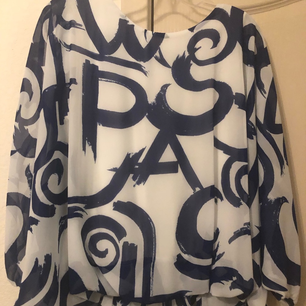 Blue and white floral blouse